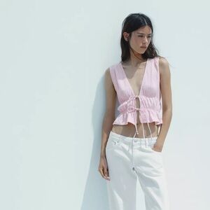 NWT ZARA GINGHAM TIE TOP